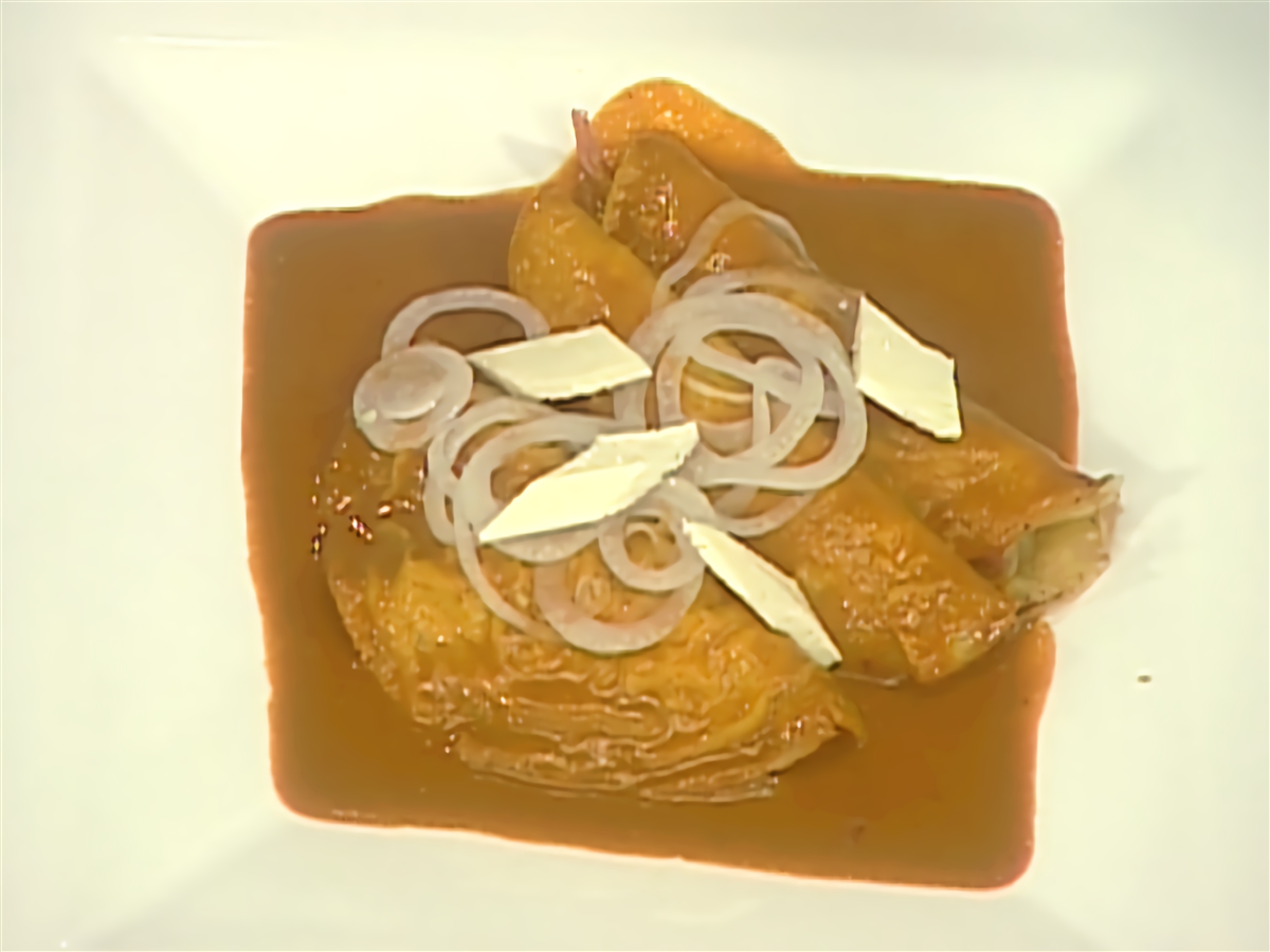 Enchilada de pato confitado con salsa de chile pasilla El Gourmet